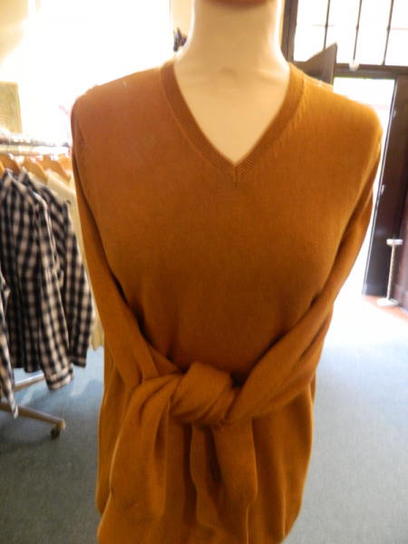 V-neck wool sweater, ochre